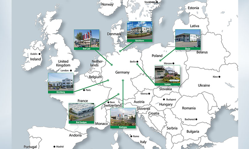 Europakarte mit Schuko Standorten in Deutschland und Polen